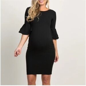 Black Layered Flounce Sleeve Fitted Maternity Dress